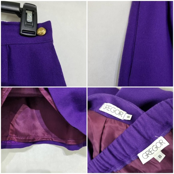 Vintage Gregor Wool Purple Skirt Suit Blazer Jacket 8 Lined - Picture 12 of 12